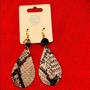 Black and gray snake print leather earrings